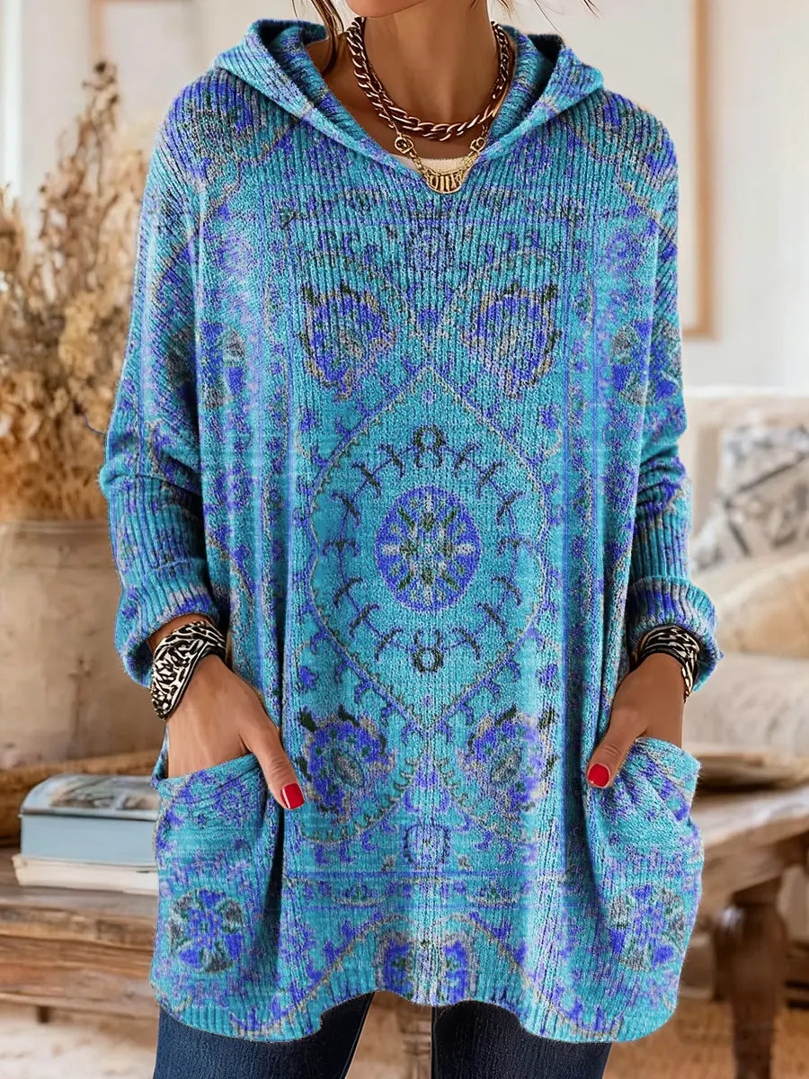 Women's Boho Print Hoodie Oversized Tunic Long Sleeve Casual Loose Fit Hooded Top - Seldom Seen Styles
