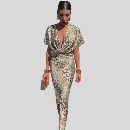 Women's Brown Graceful V Neck Maxi Dress Elegant Flowing Silhouette Lightweight Occasion Dress for Brunch Wedding Guest Evening Party Plus Size S-3XL - Seldom Seen Styles