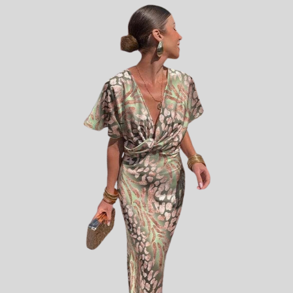 Women's Brown Graceful V Neck Maxi Dress Elegant Flowing Silhouette Lightweight Occasion Dress for Brunch Wedding Guest Evening Party Plus Size S-3XL - Seldom Seen Styles