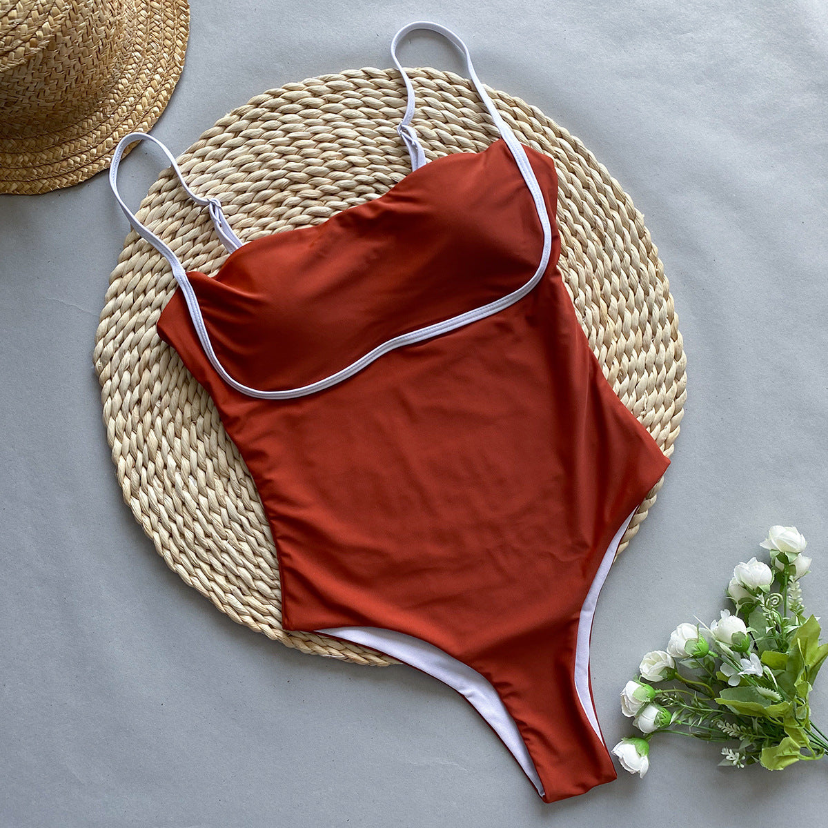 Women's Brown One-Piece Bikini Swimsuit Sexy High Waist Tight Fit High Stretch Nylon Padded Swimwear Beach Pool Vacation S M L - Seldom Seen Styles