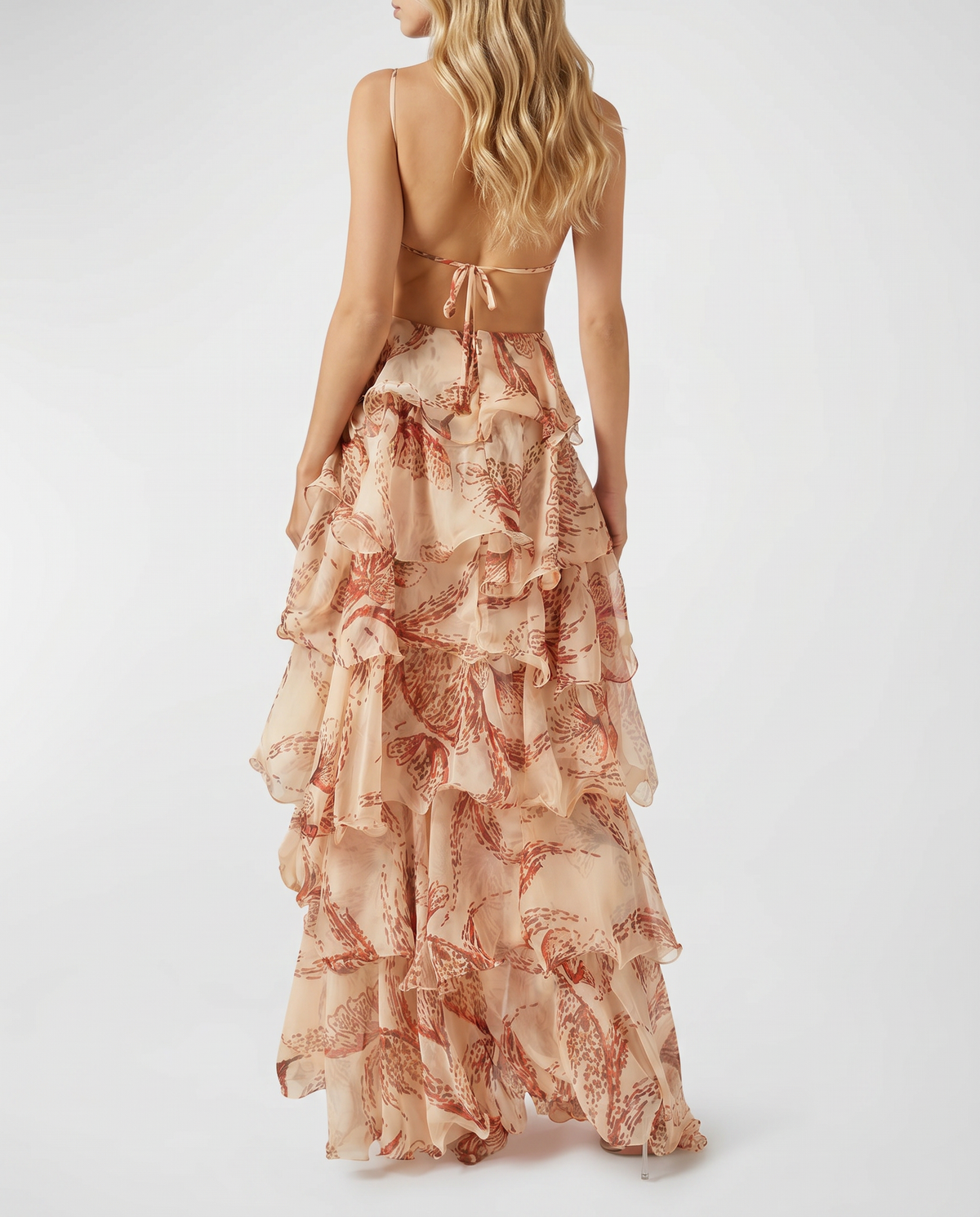 Women's Butterfly Appliqué Tiered Maxi Dress | Brown Formal Evening Dress - Seldom Seen Styles