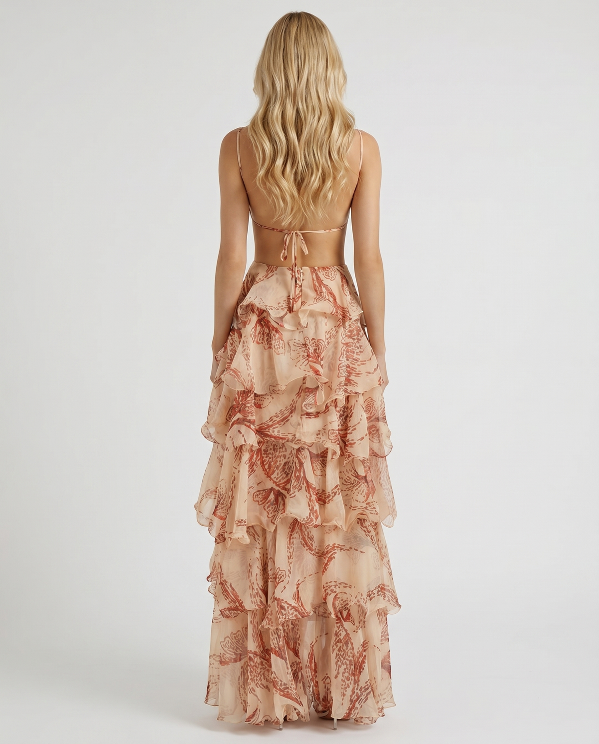 Women's Butterfly Appliqué Tiered Maxi Dress | Brown Formal Evening Dress - Seldom Seen Styles