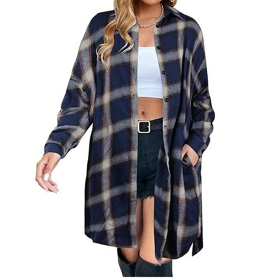 Women's Button Down Flannel Shirts Plaid Shacket Long Sleeve Collared Long Jacket Coats #Springtok - Seldom Seen Styles