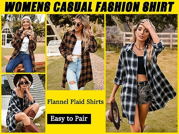 Women's Button Down Flannel Shirts Plaid Shacket Long Sleeve Collared Long Jacket Coats #Springtok - Seldom Seen Styles