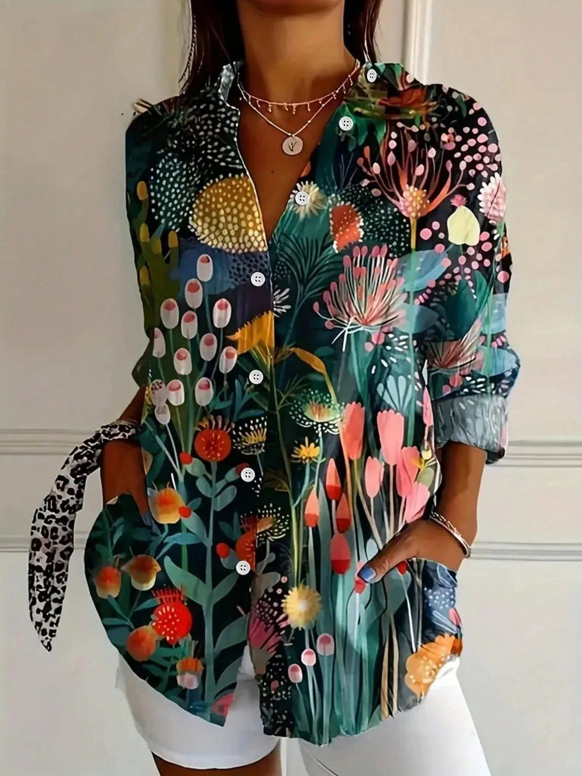 Women's Button Down Shirt Printed Long Sleeve Collared Blouse Casual Vacation Tops - Seldom Seen Styles
