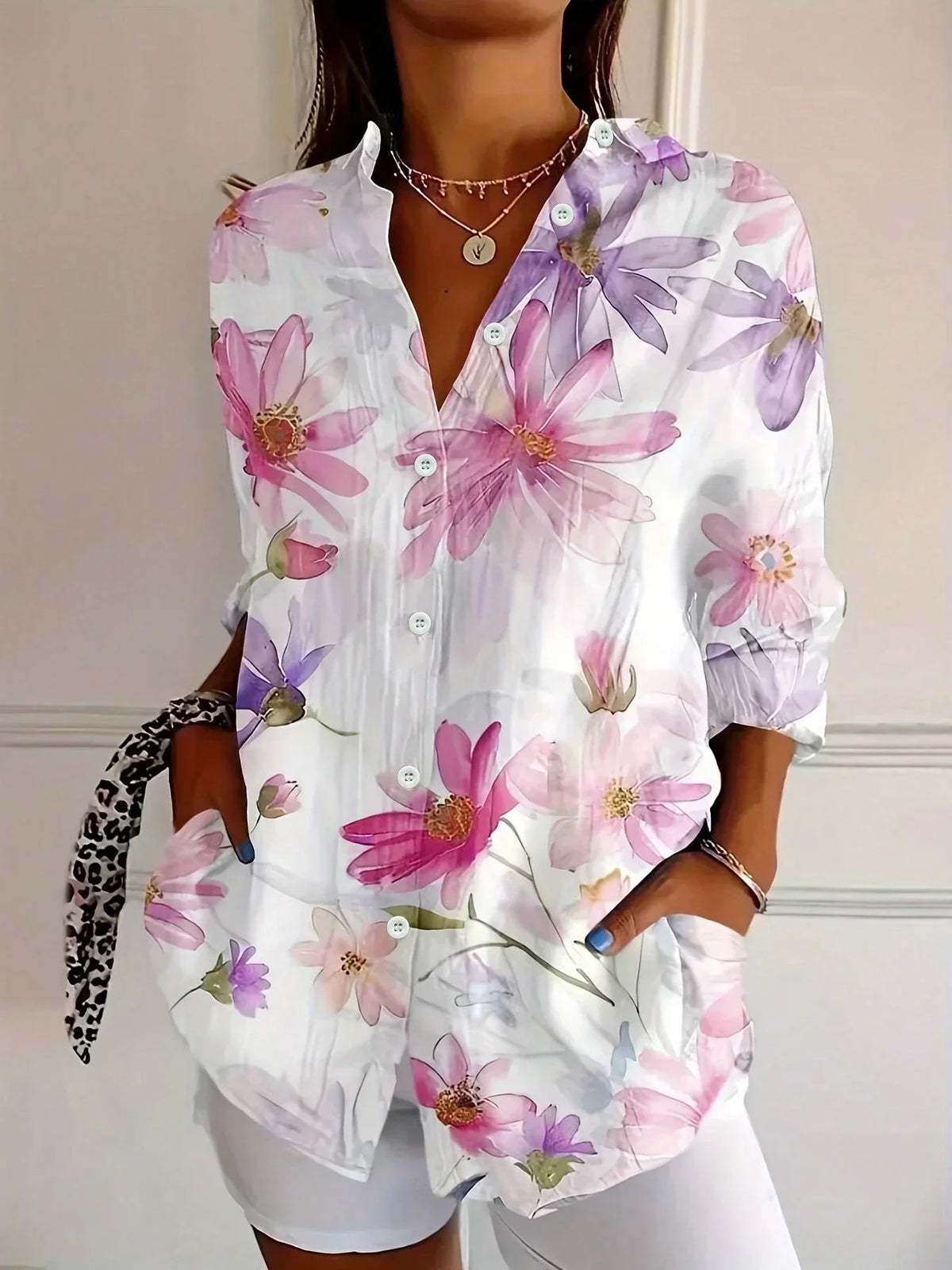 Women's Button Down Shirt Printed Long Sleeve Collared Blouse Casual Vacation Tops - Seldom Seen Styles