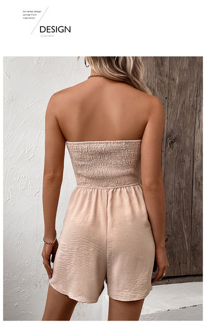 Damen-Strampler mit Knöpfen und Rüschenbesatz, weites Bein, lässiger, bequemer, geraffter, ärmelloser Strampler mit Bindeband vorne, Strampler für Damen, Sommer-Strampler für Damen, Sommer-Outfits, Ausgeh-Outfits 2024