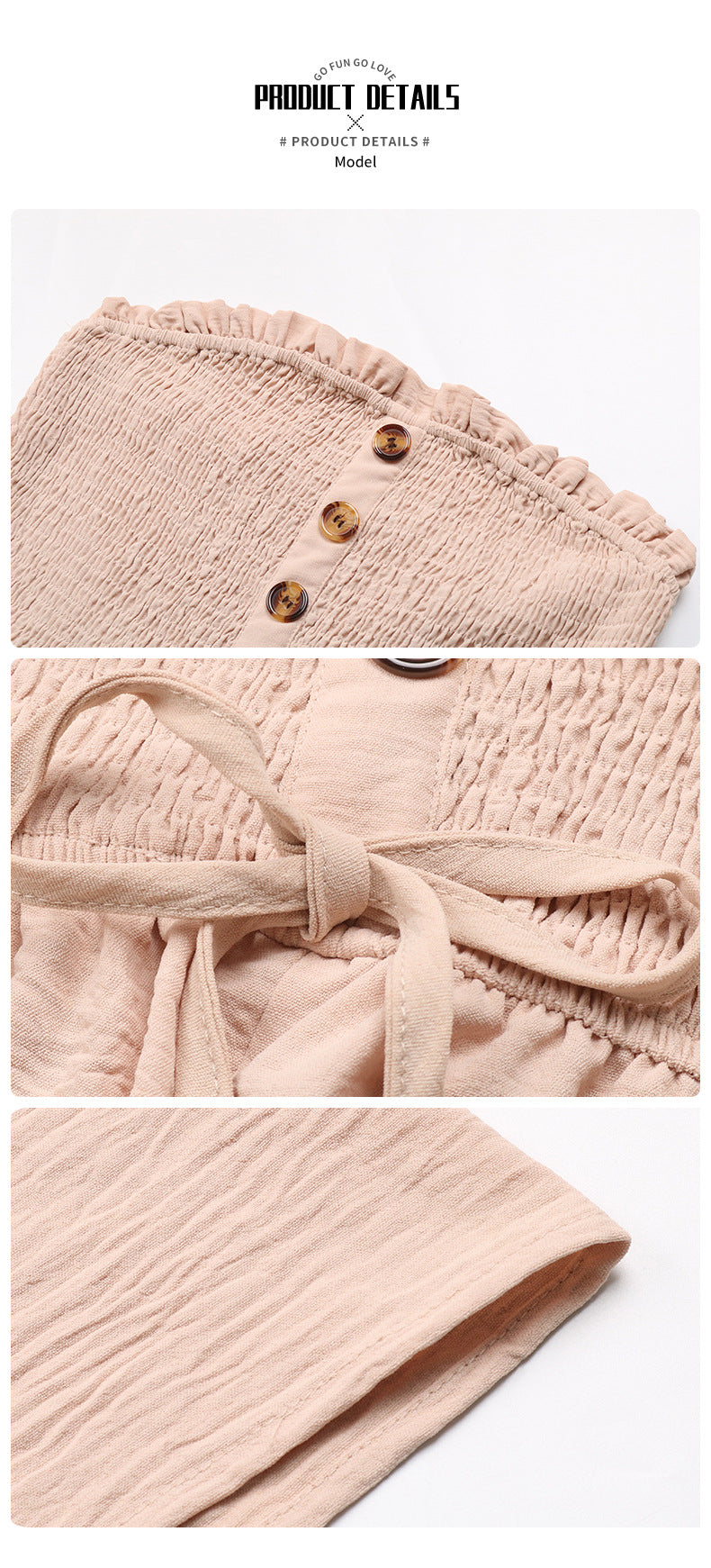 Women's Buttons Frill Trim Wide Leg Tube Romper, Casual Comfort Tie Front Shirred Sleeveless Romper, Rompers for Women, Summer Romper for Lady, Summer Outfits, Going Out Outfits 2024 - Seldom Seen Styles