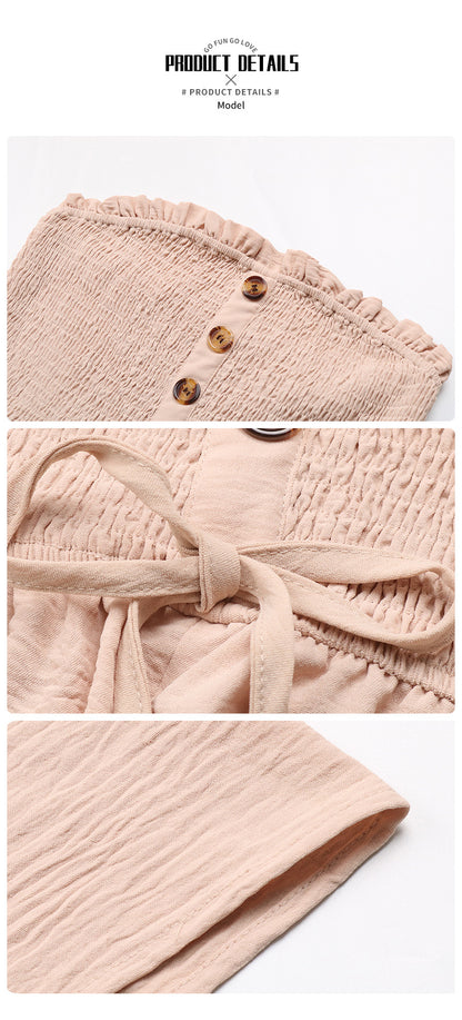 Damen-Strampler mit Knöpfen und Rüschenbesatz, weites Bein, lässiger, bequemer, geraffter, ärmelloser Strampler mit Bindeband vorne, Strampler für Damen, Sommer-Strampler für Damen, Sommer-Outfits, Ausgeh-Outfits 2024