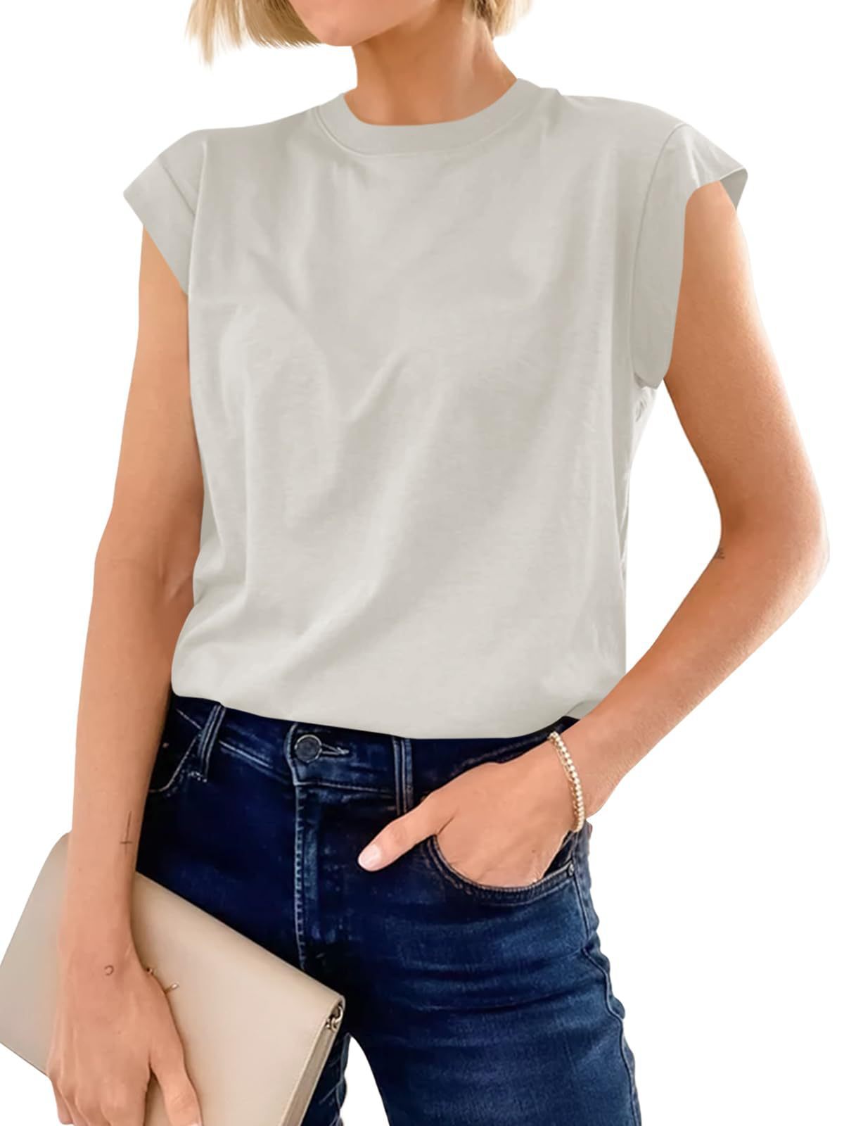 Women's Cap Sleeve T Shirt Casual Crew Neck Loose Fit Basic Tee Summer Everyday Top - Seldom Seen Styles