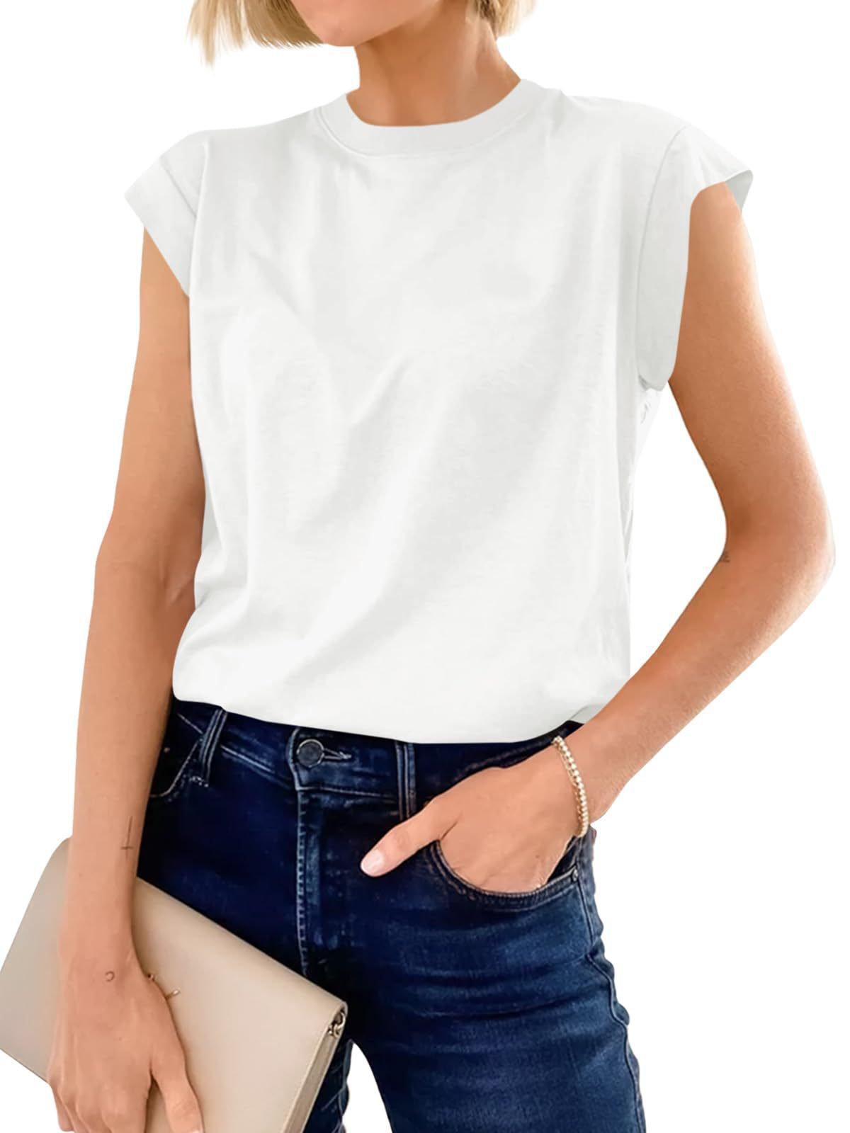 Women's Cap Sleeve T Shirt Casual Crew Neck Loose Fit Basic Tee Summer Everyday Top - Seldom Seen Styles