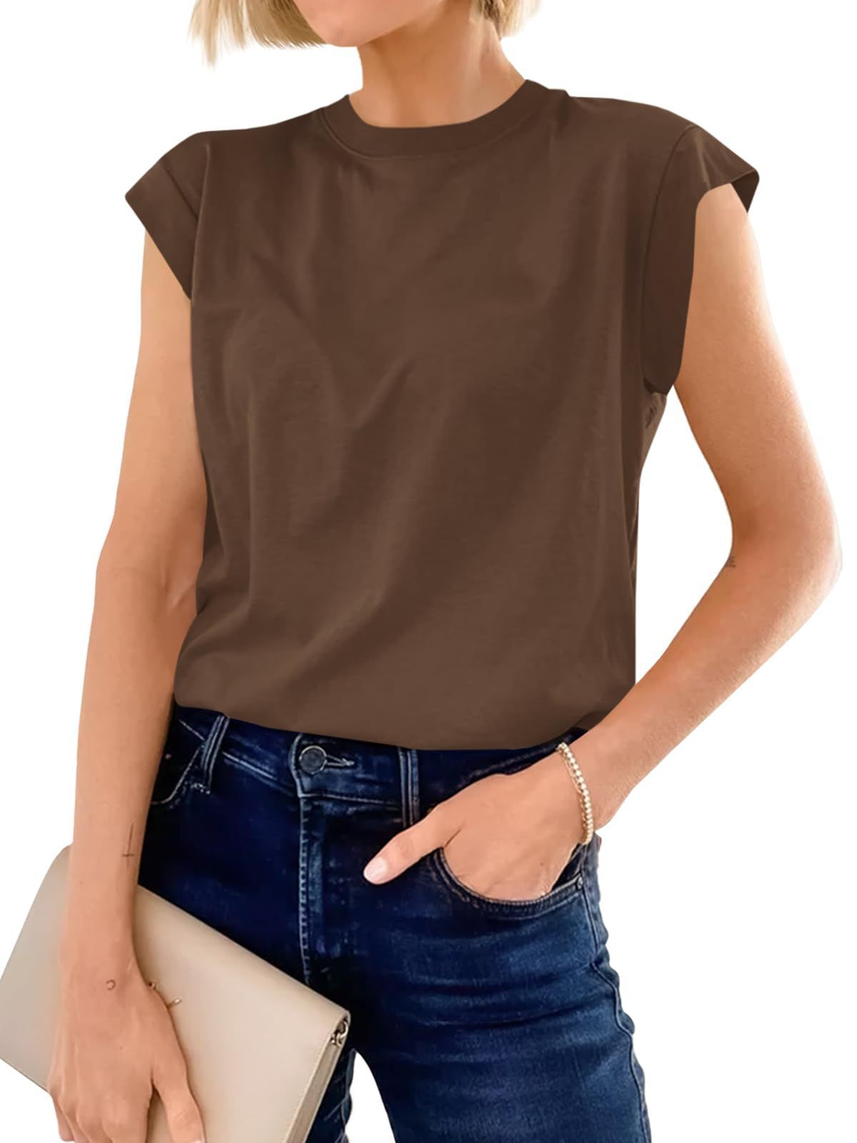Women's Cap Sleeve T Shirt Casual Crew Neck Loose Fit Basic Tee Summer Everyday Top - Seldom Seen Styles