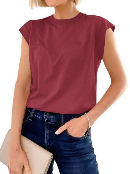 Women's Cap Sleeve T Shirt Casual Crew Neck Loose Fit Basic Tee Summer Everyday Top