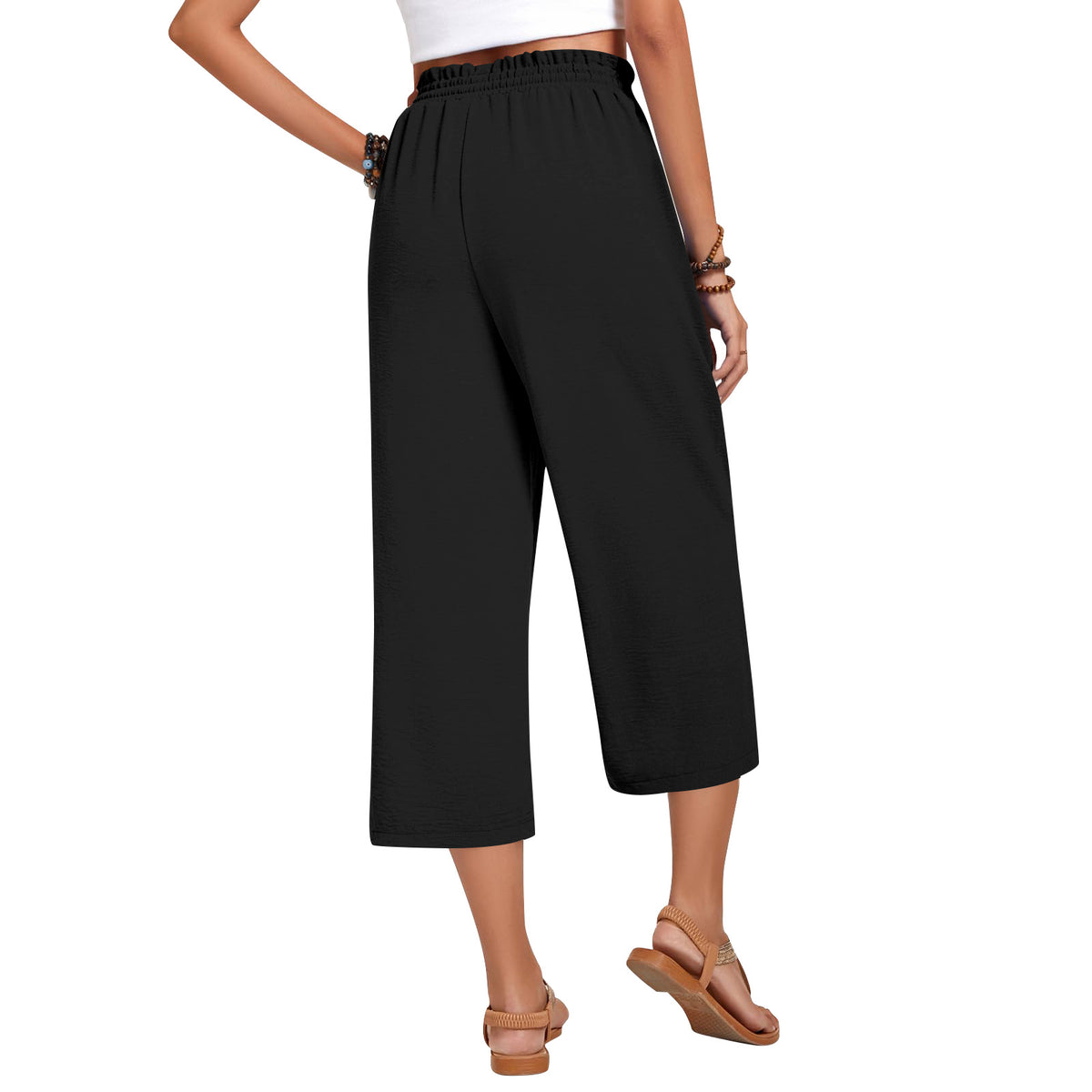 Women's Capri Pants Drawstring Casual Palazzo Trousers with Pockets Loose High Waisted Wide Leg Lounge Pants - Seldom Seen Styles