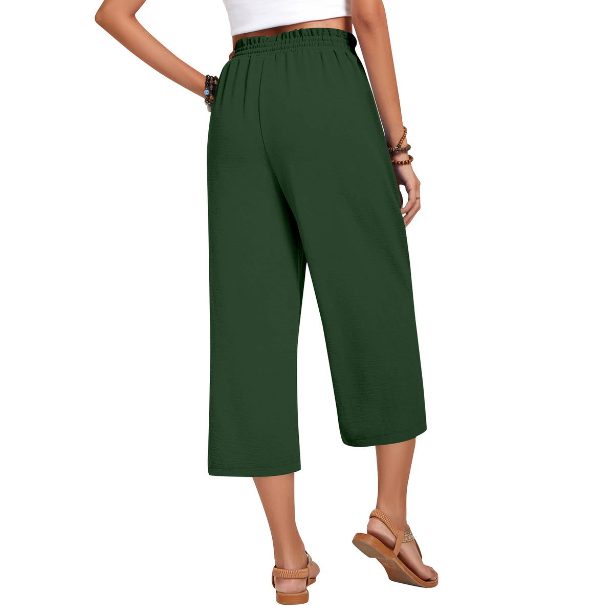 Women's Capri Pants Drawstring Casual Palazzo Trousers with Pockets Loose High Waisted Wide Leg Lounge Pants - Seldom Seen Styles