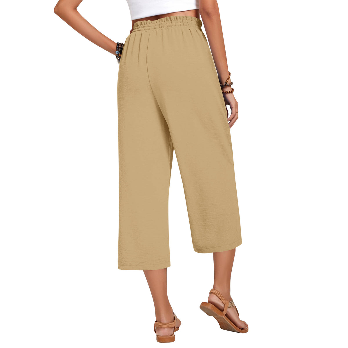Women's Capri Pants Drawstring Casual Palazzo Trousers with Pockets Loose High Waisted Wide Leg Lounge Pants - Seldom Seen Styles