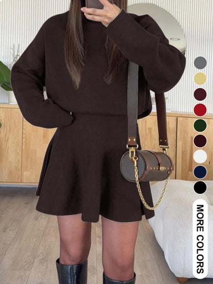 Robe pull décontractée à col mi-montant et manches longues pour femme, robe pull ample de couleur unie, mode automne et hiver