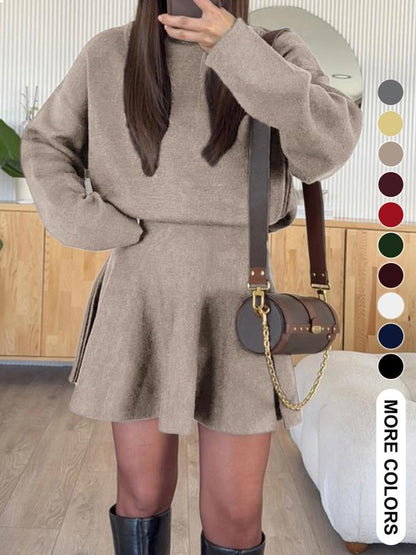 Robe pull décontractée à col mi-montant et manches longues pour femme, robe pull ample de couleur unie, mode automne et hiver