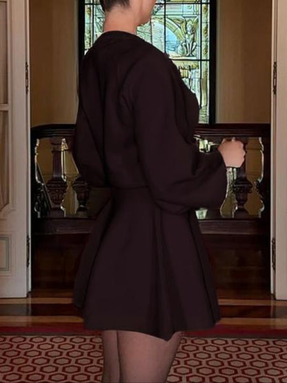 Robe pull décontractée à col mi-montant et manches longues pour femme, robe pull ample de couleur unie, mode automne et hiver