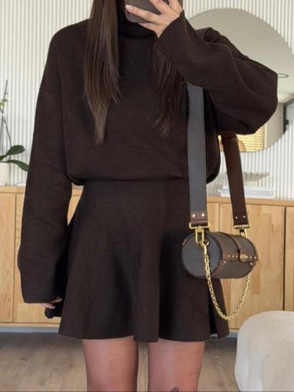 Robe pull décontractée à col mi-montant et manches longues pour femme, robe pull ample de couleur unie, mode automne et hiver