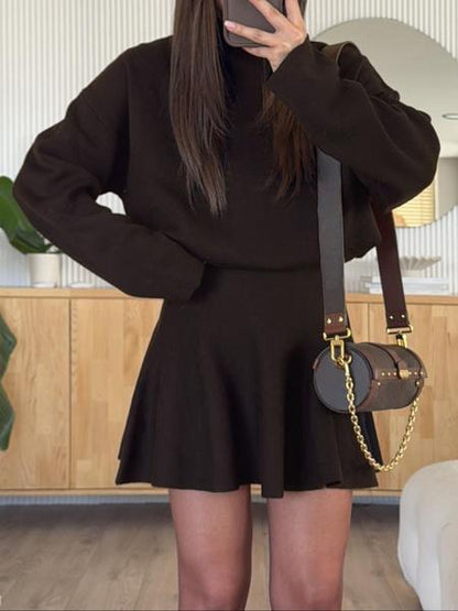 Robe pull décontractée à col mi-montant et manches longues pour femme, robe pull ample de couleur unie, mode automne et hiver