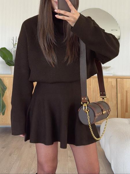 Women's Casual Half-High Neck Long Sleeve Knit Dress, Plain Color Loose-Fitting Sweater Dress, Fall & Winter Fashion - Seldom Seen Styles