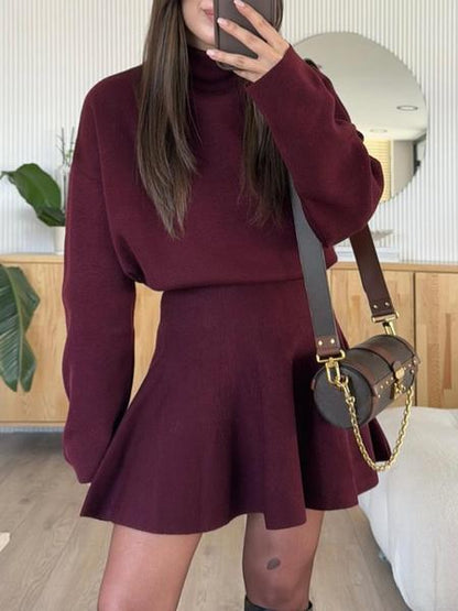 Robe pull décontractée à col mi-montant et manches longues pour femme, robe pull ample de couleur unie, mode automne et hiver