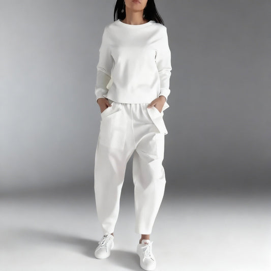 Women's Casual Long-Sleeved Pullover and Wide-Leg Pants Set - Seldom Seen Styles