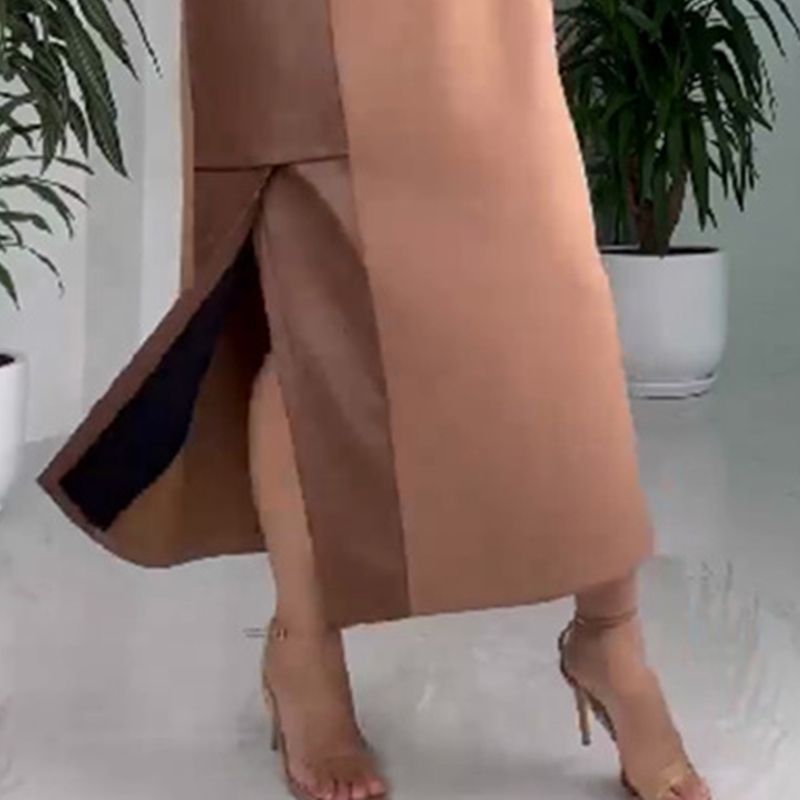 Women's Casual Loose Leather Patchwork Dress with Pockets - Seldom Seen Styles