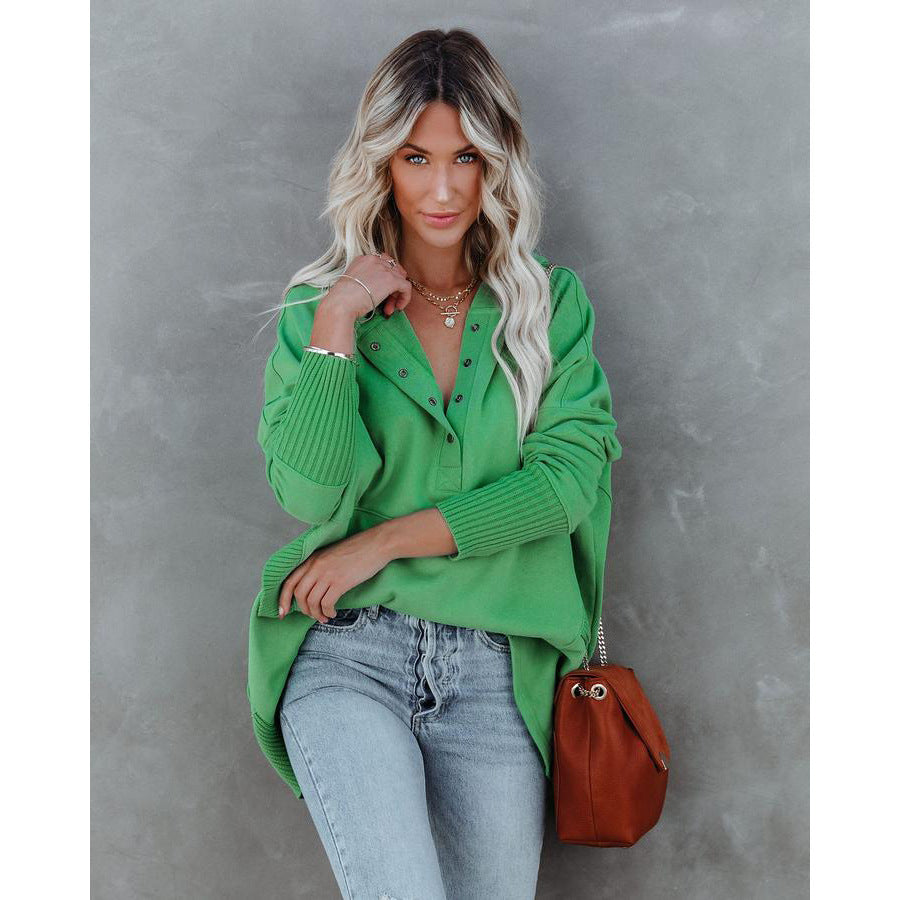 Women's Casual Oversized Sweatshirts Hoodies Button V Neck Long Sleeve Cotton Henley Pullover Hooded Tops 2025 Womenswear Winter Outfits Clothes - Seldom Seen Styles
