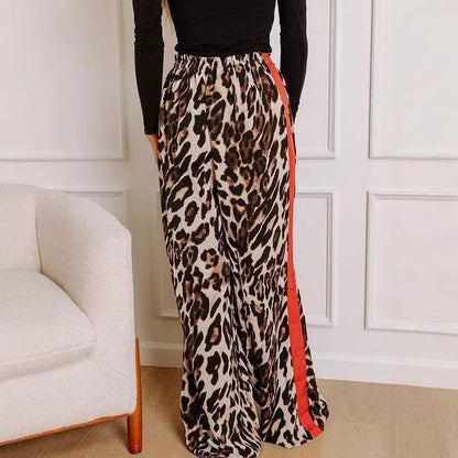 Damen Freizeithose mit Kordelzug, Leopardenmuster, Farbblock, seitlich gestreift, gerades Bein, weites Bein, lockere Hose 