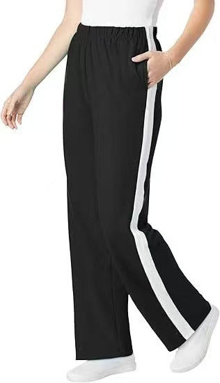 Women's Casual Pants Drawstring Leopard Print Color Block Side Striped Straight Leg Wide Leg Loose Pants - Seldom Seen Styles