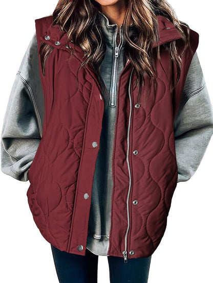 Gilet matelassé décontracté pour femme, léger, matelassé, boutonné, fermeture éclair, col montant, sans manches, vêtements d'extérieur, mode 2025, vêtements pour femmes, tenues automne-hiver