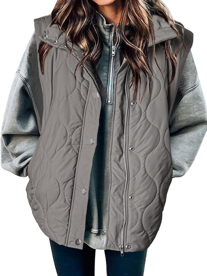 Gilet matelassé décontracté pour femme, léger, matelassé, boutonné, fermeture éclair, col montant, sans manches, vêtements d'extérieur, mode 2025, vêtements pour femmes, tenues automne-hiver