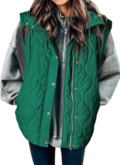 Gilet matelassé décontracté pour femme, léger, matelassé, boutonné, fermeture éclair, col montant, sans manches, vêtements d'extérieur, mode 2025, vêtements pour femmes, tenues automne-hiver