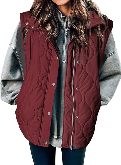 Gilet matelassé décontracté pour femme, léger, matelassé, boutonné, fermeture éclair, col montant, sans manches, vêtements d'extérieur, mode 2025, vêtements pour femmes, tenues automne-hiver