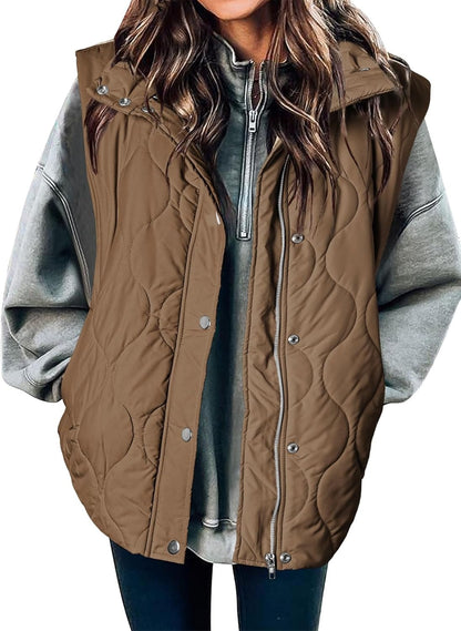 Gilet matelassé décontracté pour femme, léger, matelassé, boutonné, fermeture éclair, col montant, sans manches, vêtements d'extérieur, mode 2025, vêtements pour femmes, tenues automne-hiver