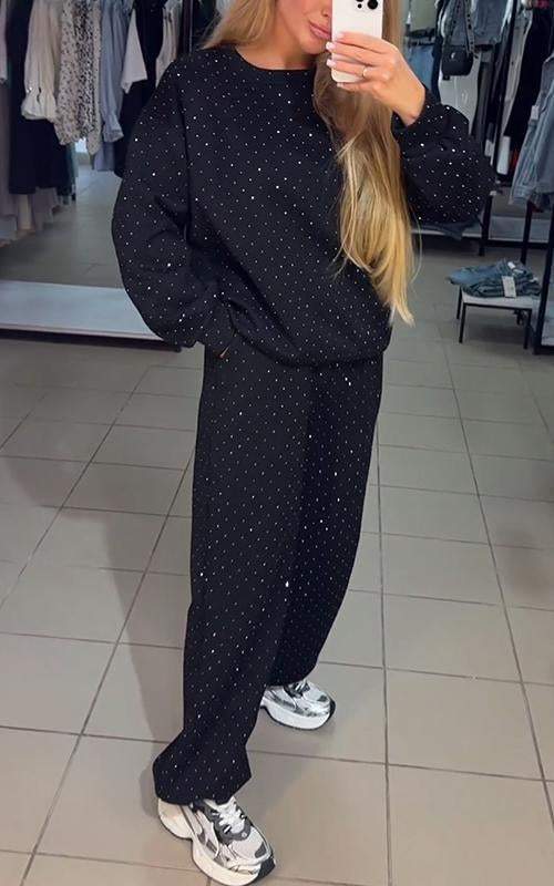 Women's Casual Round Neck Diamond Hooded Two Piece Suit - Seldom Seen Styles