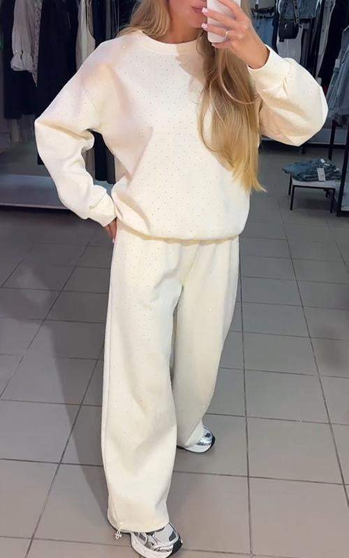 Women's Casual Round Neck Diamond Hooded Two Piece Suit - Seldom Seen Styles