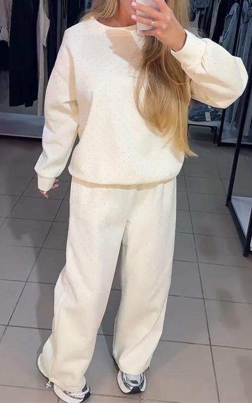 Women's Casual Round Neck Diamond Hooded Two Piece Suit - Seldom Seen Styles