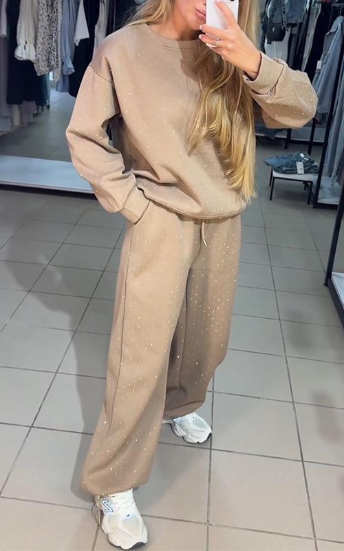Women's Casual Round Neck Diamond Hooded Two Piece Suit - Seldom Seen Styles