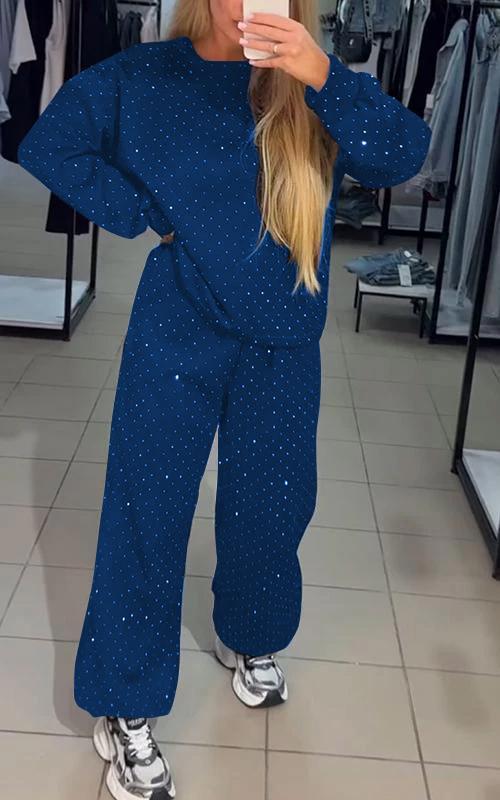 Women's Casual Round Neck Diamond Hooded Two Piece Suit - Seldom Seen Styles