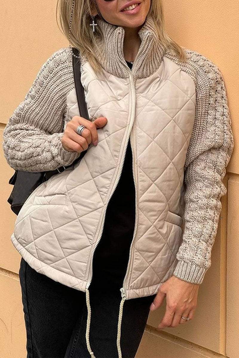 Women's Casual Solid Color Knitted Patchwork Zipped Jacket - Seldom Seen Styles