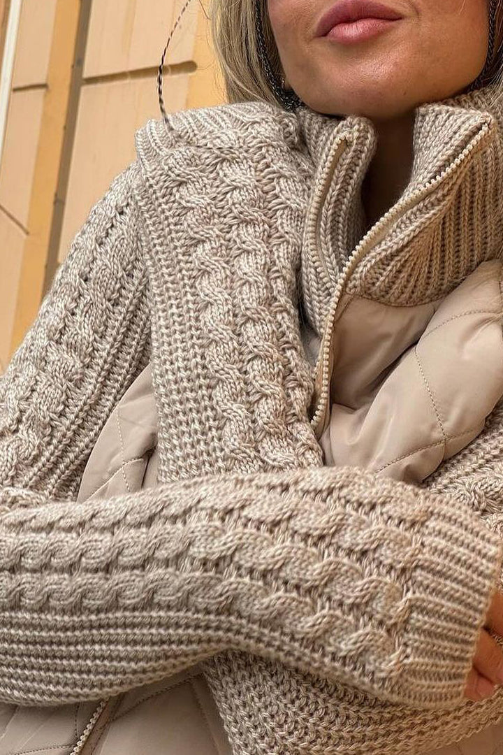 Women's Casual Solid Color Knitted Patchwork Zipped Jacket - Seldom Seen Styles