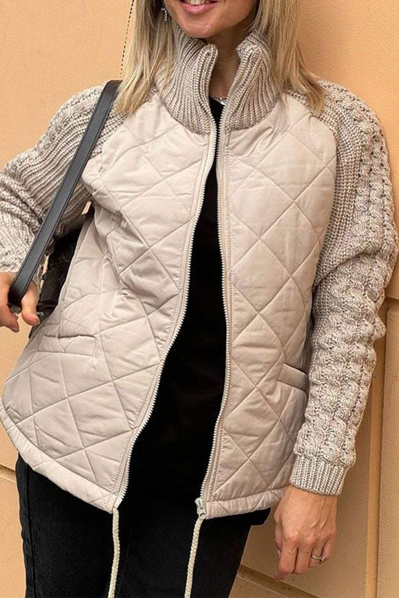Women's Casual Solid Color Knitted Patchwork Zipped Jacket - Seldom Seen Styles