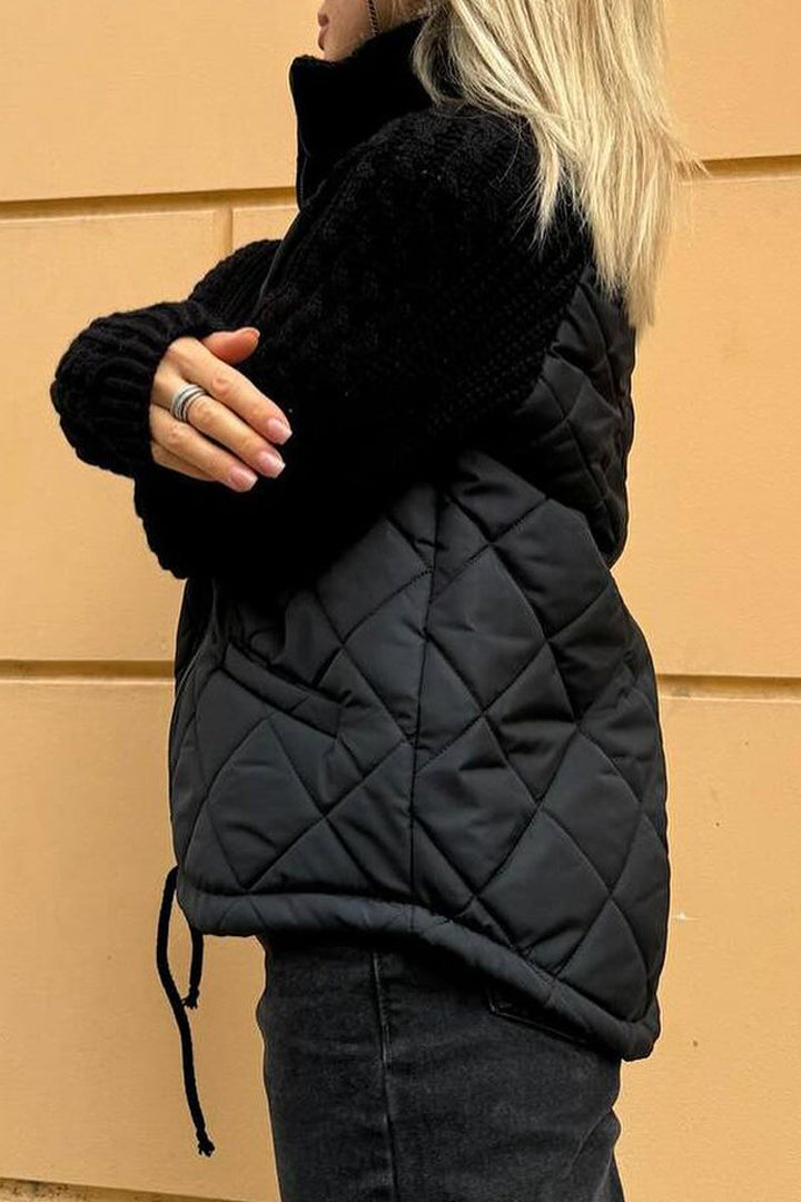 Women's Casual Solid Color Knitted Patchwork Zipped Jacket - Seldom Seen Styles
