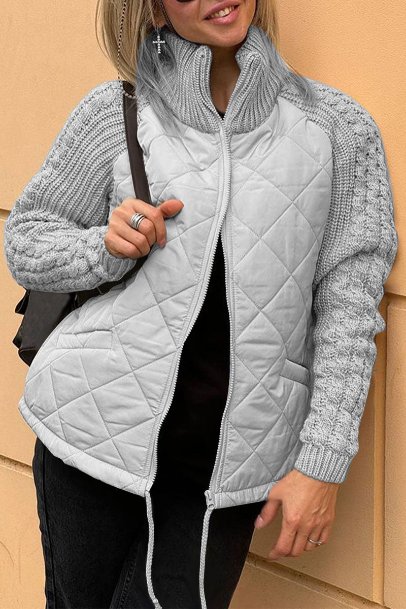 Women's Casual Solid Color Knitted Patchwork Zipped Jacket - Seldom Seen Styles