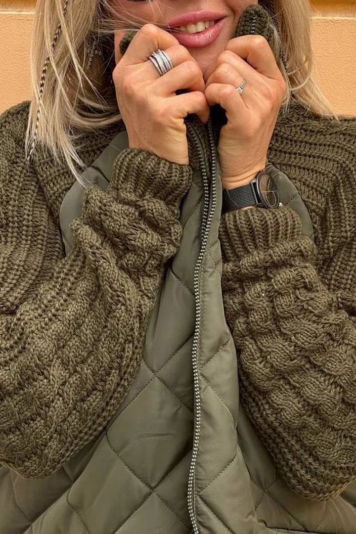 Women's Casual Solid Color Knitted Patchwork Zipped Jacket - Seldom Seen Styles