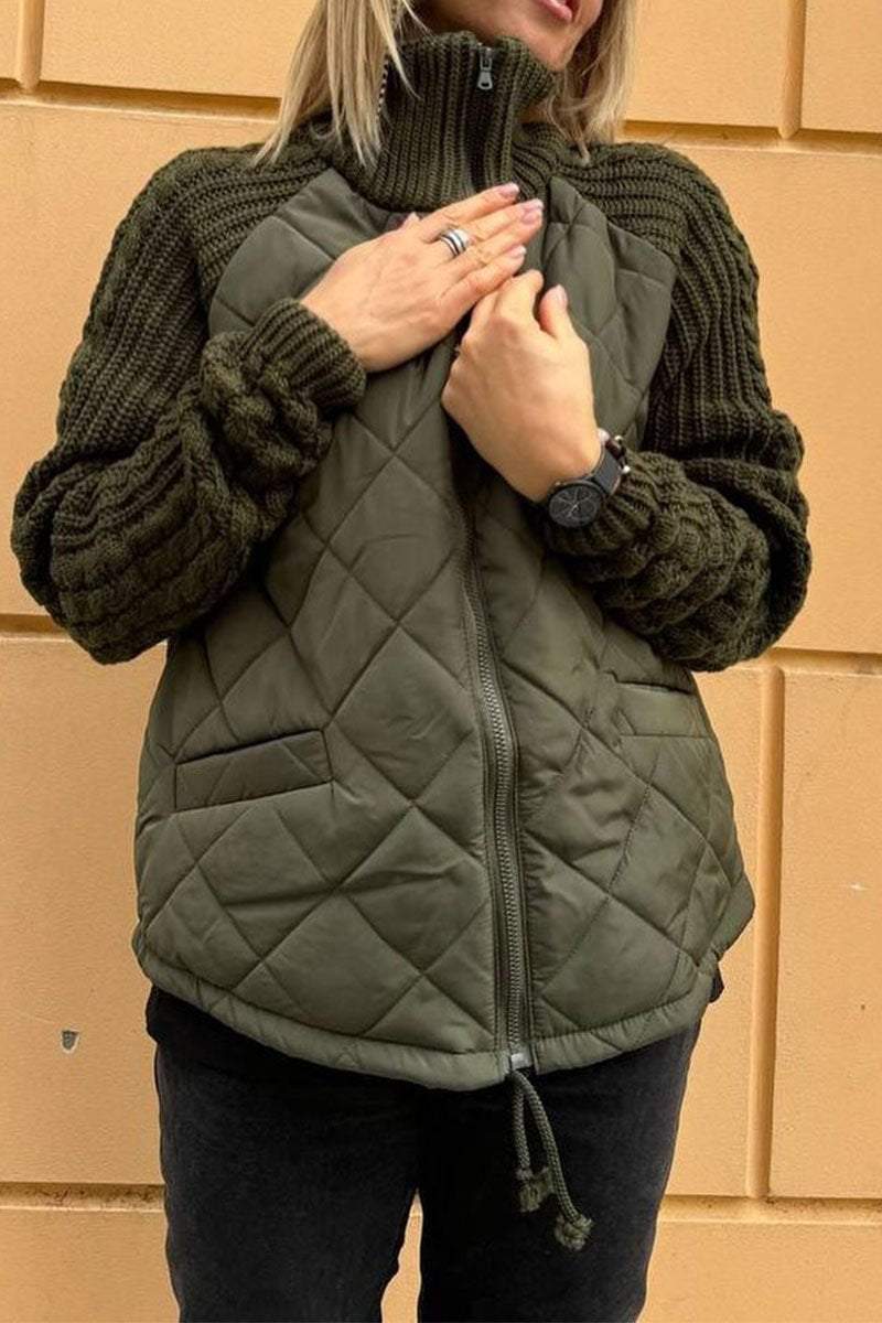 Women's Casual Solid Color Knitted Patchwork Zipped Jacket - Seldom Seen Styles