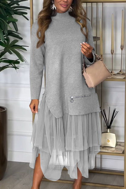 Robe décontractée femme en maille patchwork de couleur unie